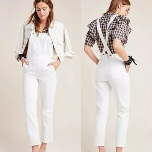 Pilcro and‎ the Letterpress by Anthropologie White Denim Bib Overalls Sz 26 or 2